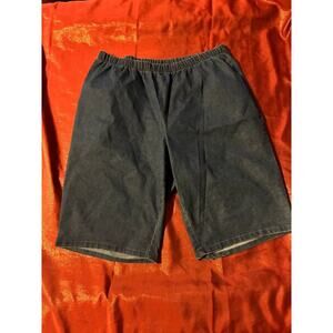 Womens Denim Bermuda Shorts 24W Elastic Waist Dark Wash Pull On Casual Plus Size